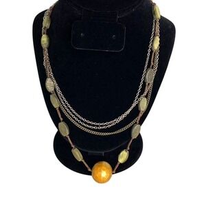 Robert Rose wooden look beaded necklace‎ with silver chains